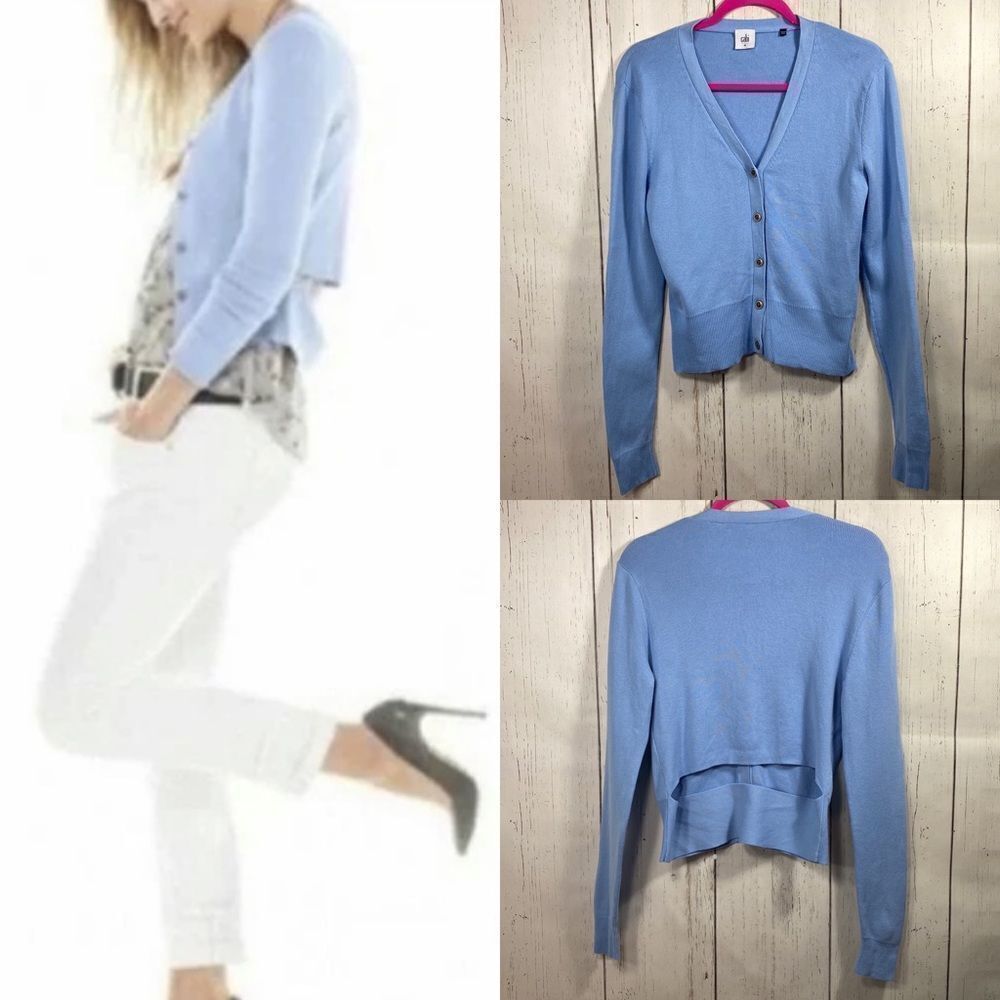 Cabi Cropped Button Front Cardigan M Light Blue Minimalist Preppy Layering
